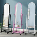 Modern Arched Full-Length Standing Mirror – Rolling Swivel Base with Storage Rack