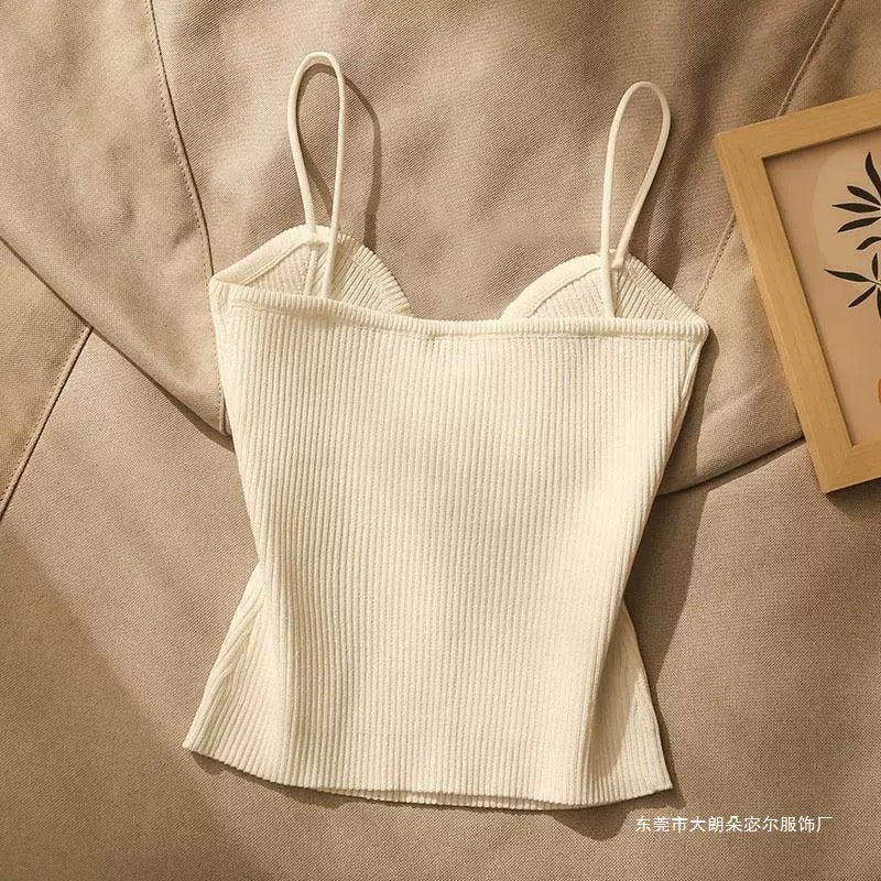 Sculpted Ribbed Knit Bustier – Sleeveless Camisole with Gold Accents
