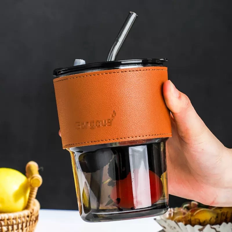 Premium Leather-Wrapped Glass Tumbler