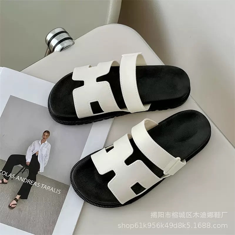 Minimalist White H-Strap Slides