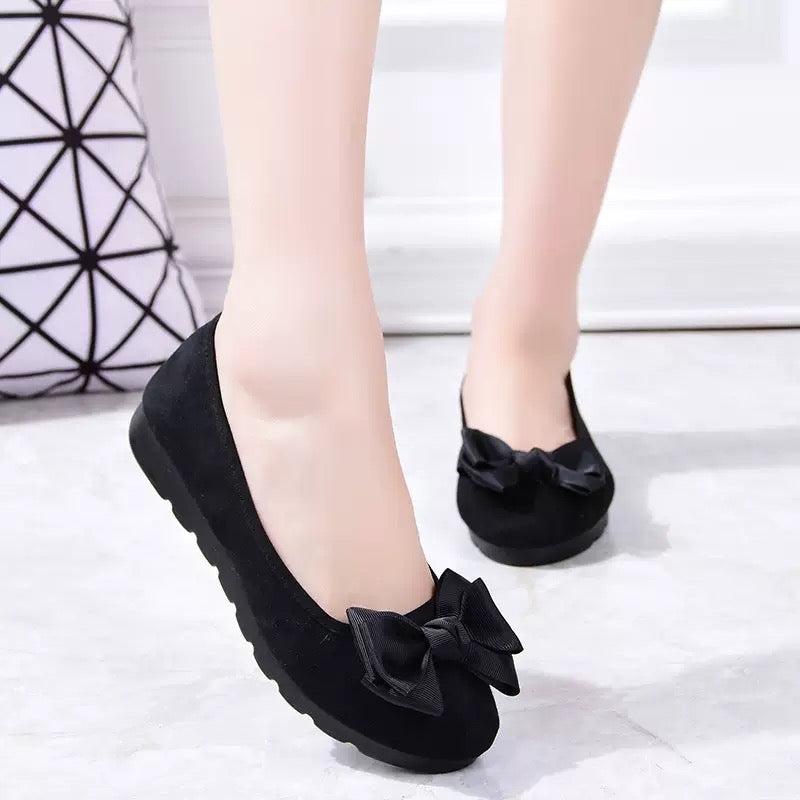 Celine Comfort Suede Ballet Flats – Slip-On Pumps with Grosgrain Bow