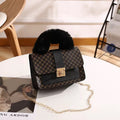 The Cozy Monogram Clutch – Elegant Handbag with Faux-Fur Handle