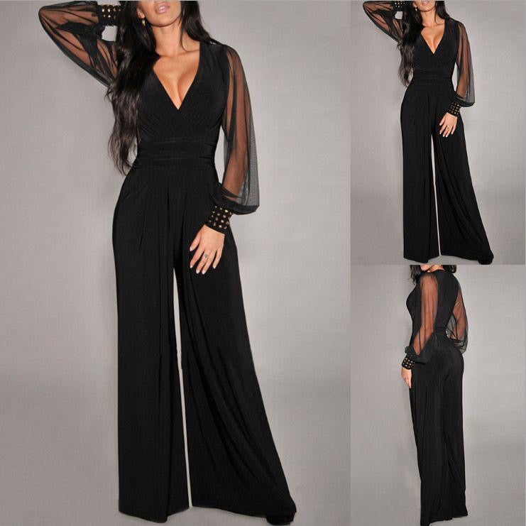 Midnight Mesh Sleeve Jumpsuit